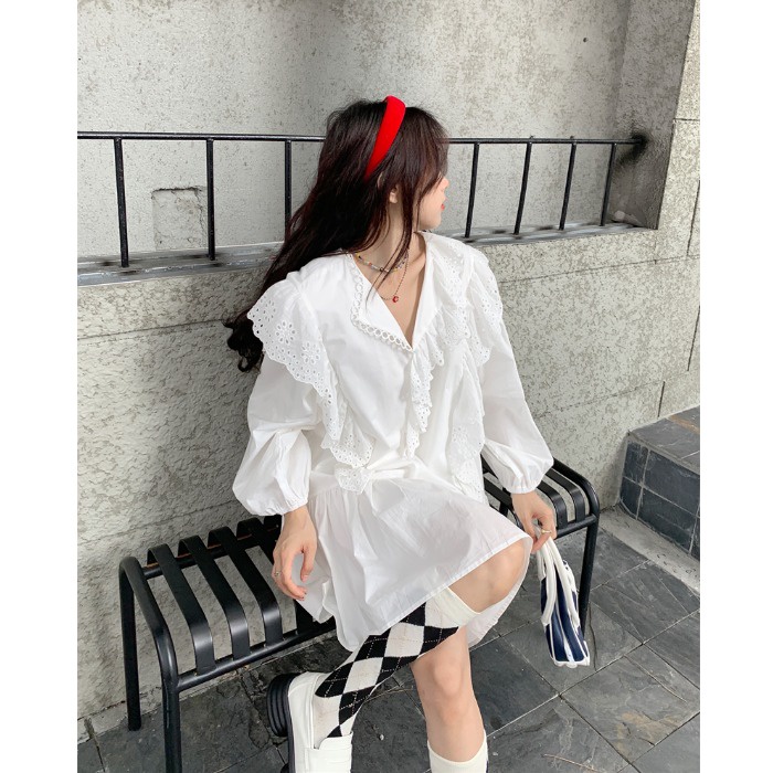 Red rok boneka putih kumikumi rasa desain perempuan renda berongga longgar kasual rok musim gugur Perancis gaun