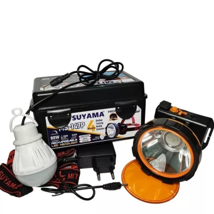 Senter Kepala Headlamp LED Cahaya Putih 10 W Bohlam Mitsuyama MS-147P