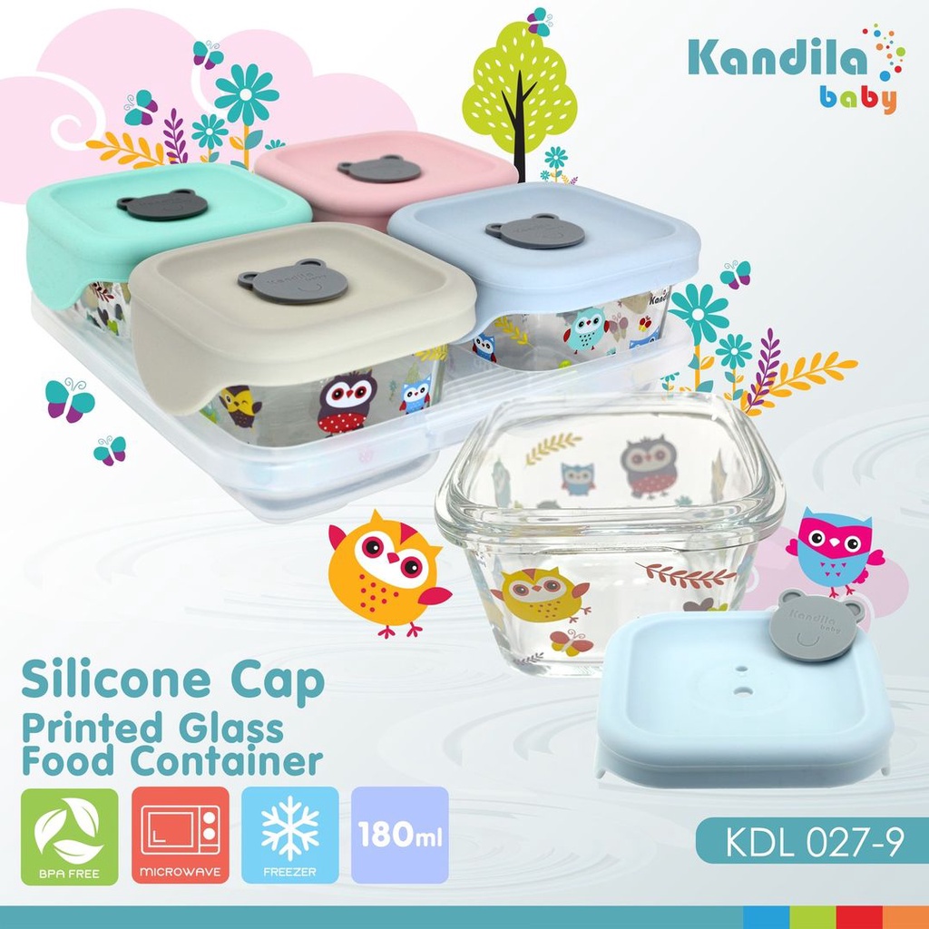 Kandila Baby Container Wadah Tempat Kaca Printed Glass Food Container with Silicone Cap 180ml / KDL 027-9