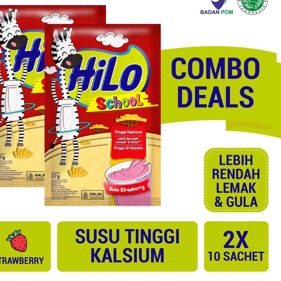 

✈ Twin Pack - HiLo School Susu Strawberry 10 Sachet - Tinggi Kalsium Lebih Rendah Gula ✵