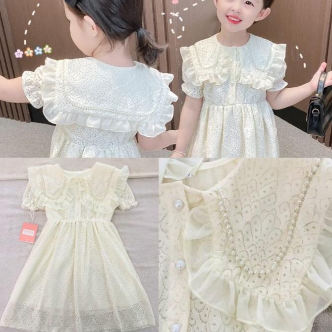 Dress putih brokat anak remaja import 3-10th gaun pesta brukat lembut