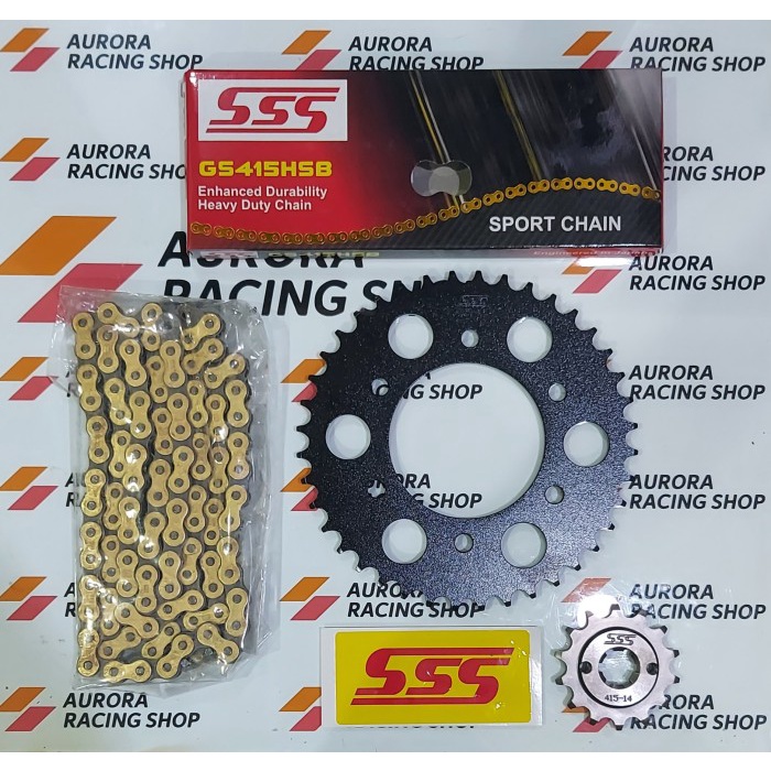 Gear Set Sss Black Mx King 150 / Vixion & Rantai Sss 415 Hsb Gold #Original