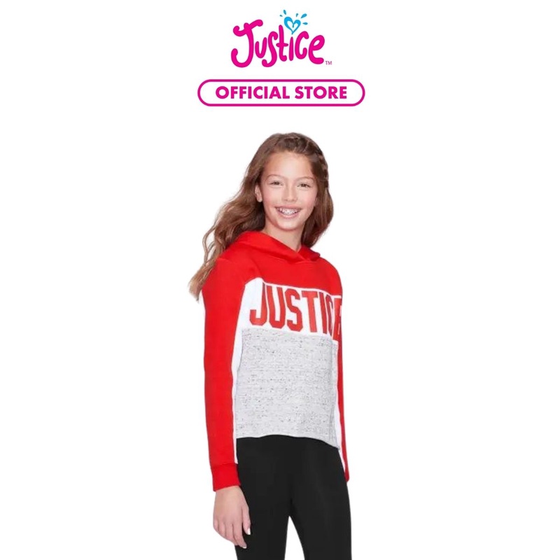 Justice Girls Logo Color Block Hoodie - Sweater Anak (Merah)