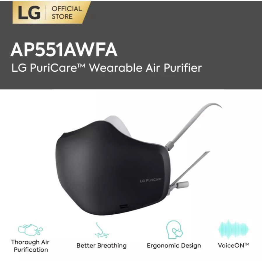 LG PuriCare Mask Wearable Air Purifier 2nd Gen - AP551ABFA - Black