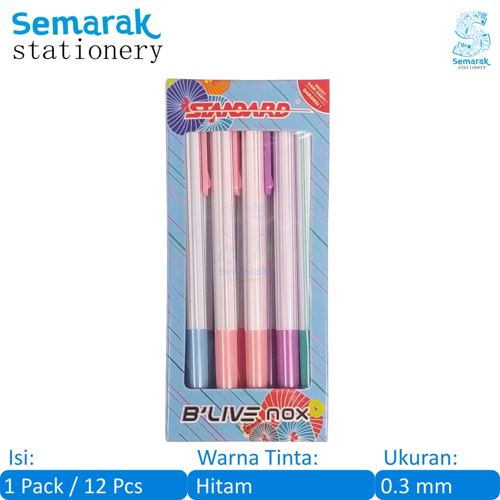 

Standard BLive Nox Pulpen Cetek Oil gel 0.3 - Hitam [1 Pack / 1 2 Pcs]
