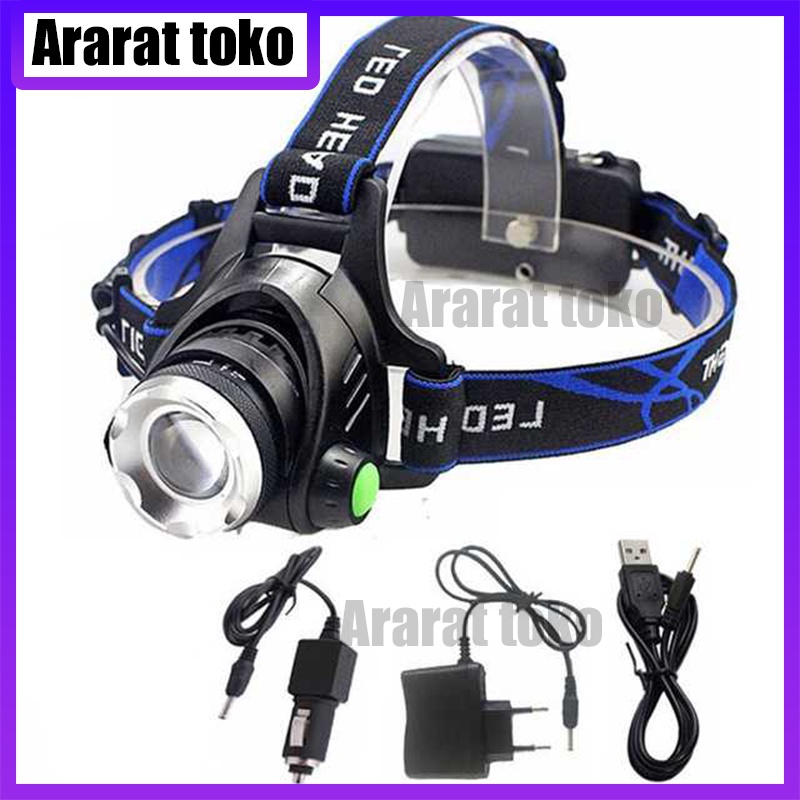 TaffLED High Power Headlamp LED Cree XML T6 + Charger - 568D / Senter Kepala LED dapat Charger + 2 P