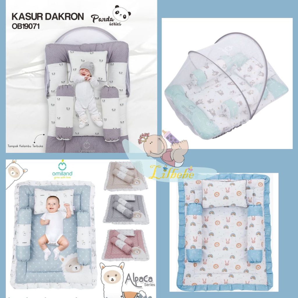 OMILAND Kasur Lipat Bayi Dakron Dacron + Kelambu / Omiland Baby Matras Bayi Set Bantal + Guling - Panda / Sloth / Alpaca / Rainbow Series