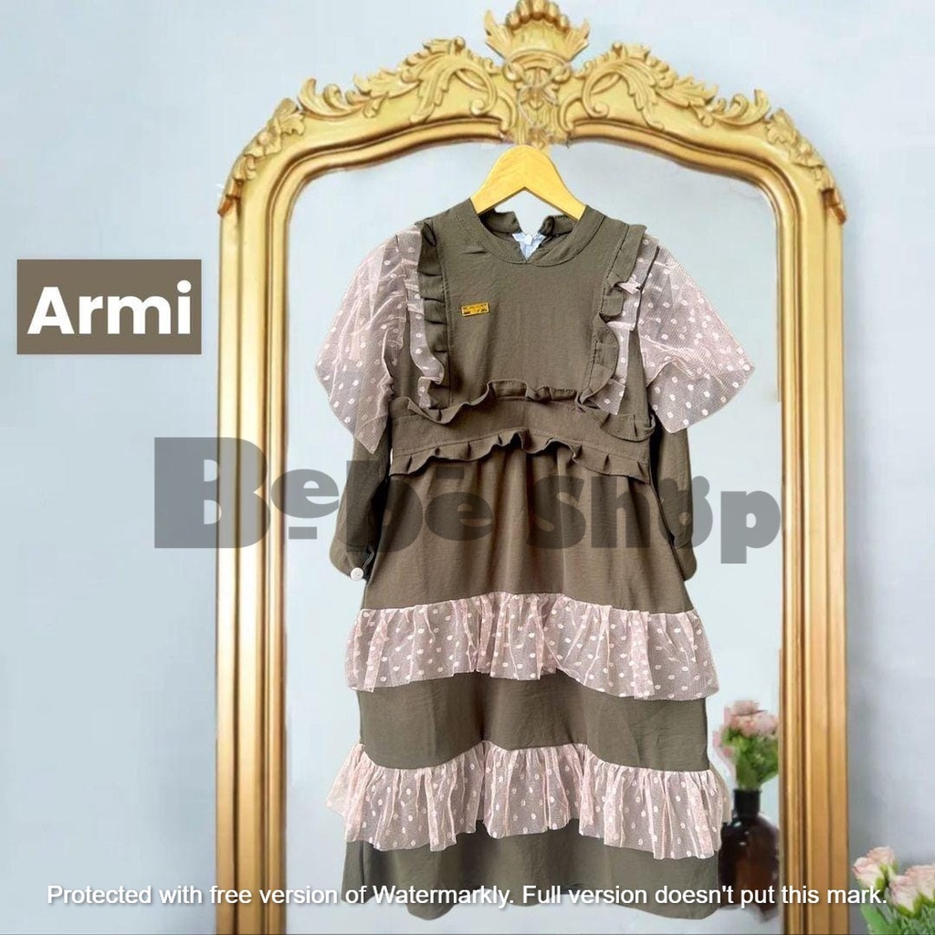 Gamis cringkel brukat rempel untuk anak perempuan usia 3 sampai 8 tahun