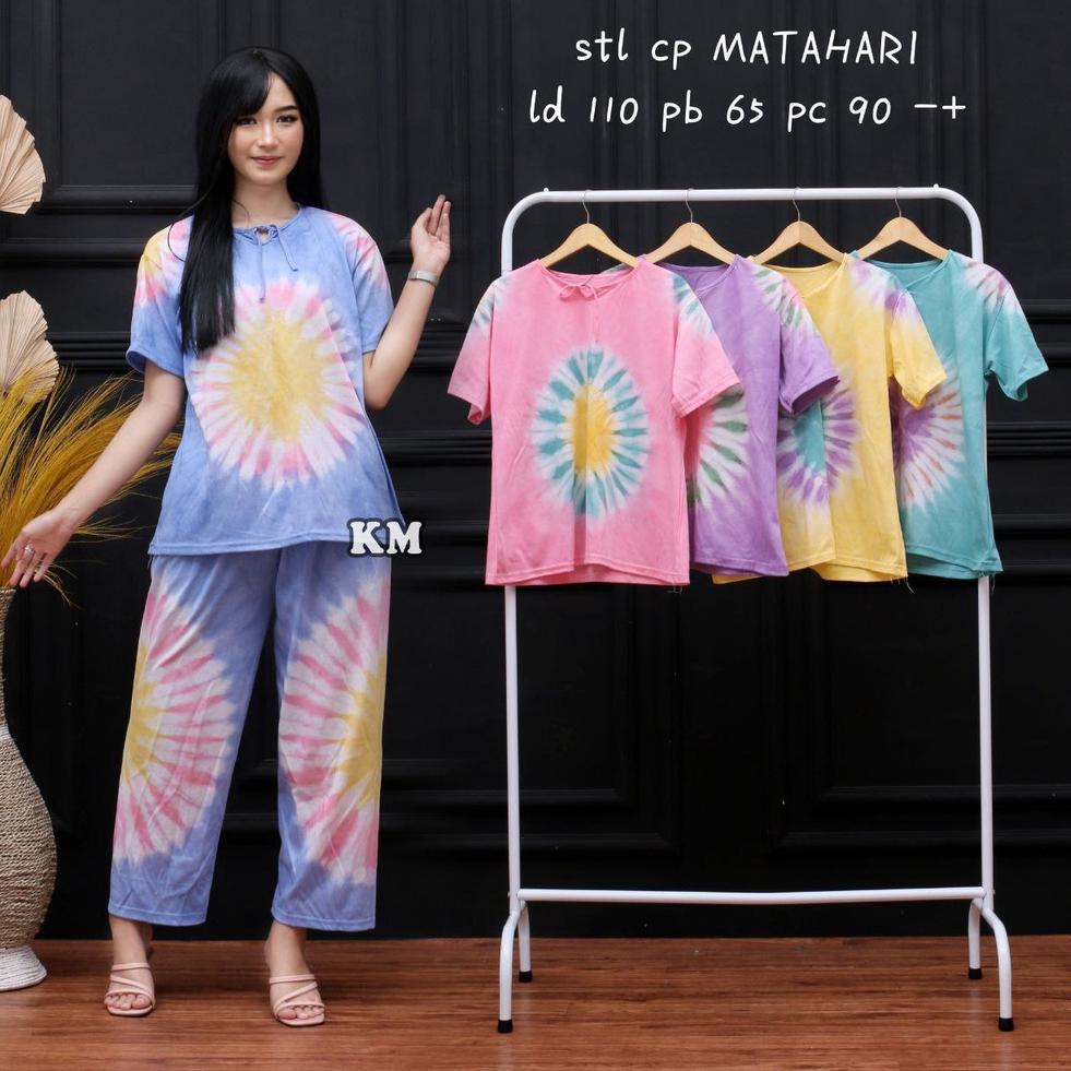 SY.13Ma23х ◦ Set CP Kaos Batik/Babydoll Panjang Pelangi Set Top Bali Tie Dye Murah Batik Pekalongan