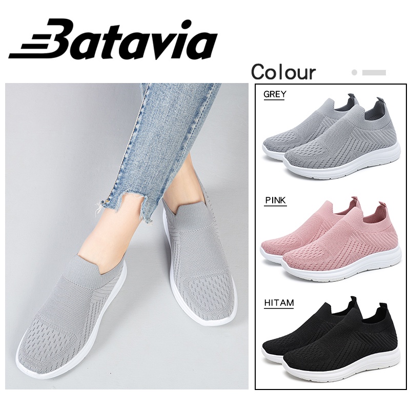 （COD）Batavia Baru Sepatu Wanita Sneakers Bernapas Tipis Kasual Mesh Rajutan Sepatu Wanita Sepatu Lari A15