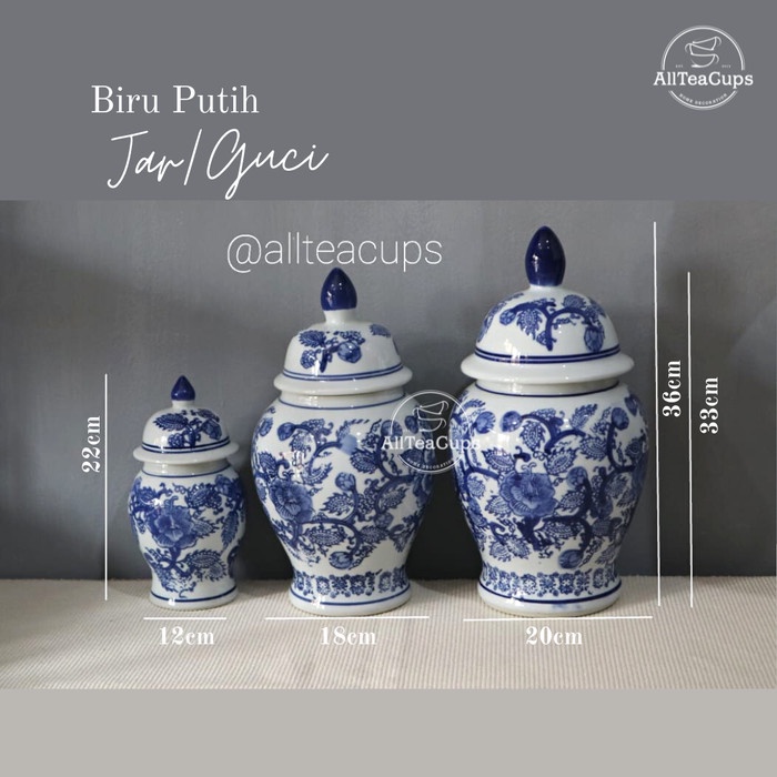 Terlaris Allteacups Ginger Jar/Toples/Guci Pajangan Keramik Biru Putih Cantik