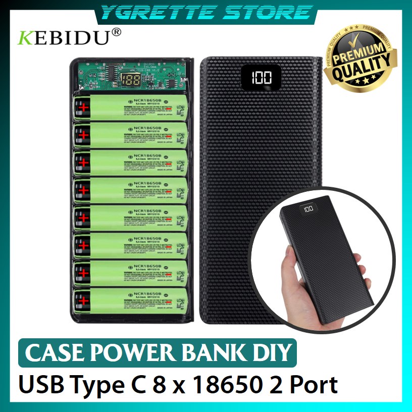 YGRETTE - Kebidu DIY Power Bank Case USB Type C 8 x 18650 2 Port CASE POWERBANK