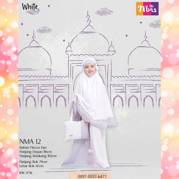 Mukena Anak Nibras Mukena Anak NMA 12 Warna Putih Bahan Katun Couple Ibu Anak Adem - Putih Terlaris 
