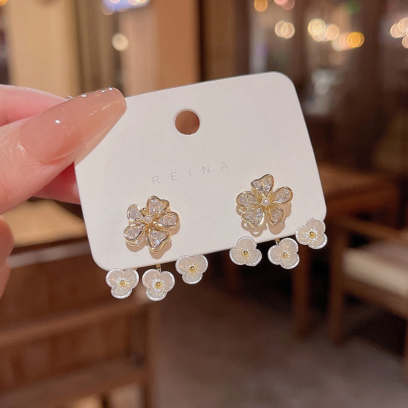 925jarum Perak Gaya Baru Indah Zirkon Bunga Anting Wanita Fashion Stud Earrings