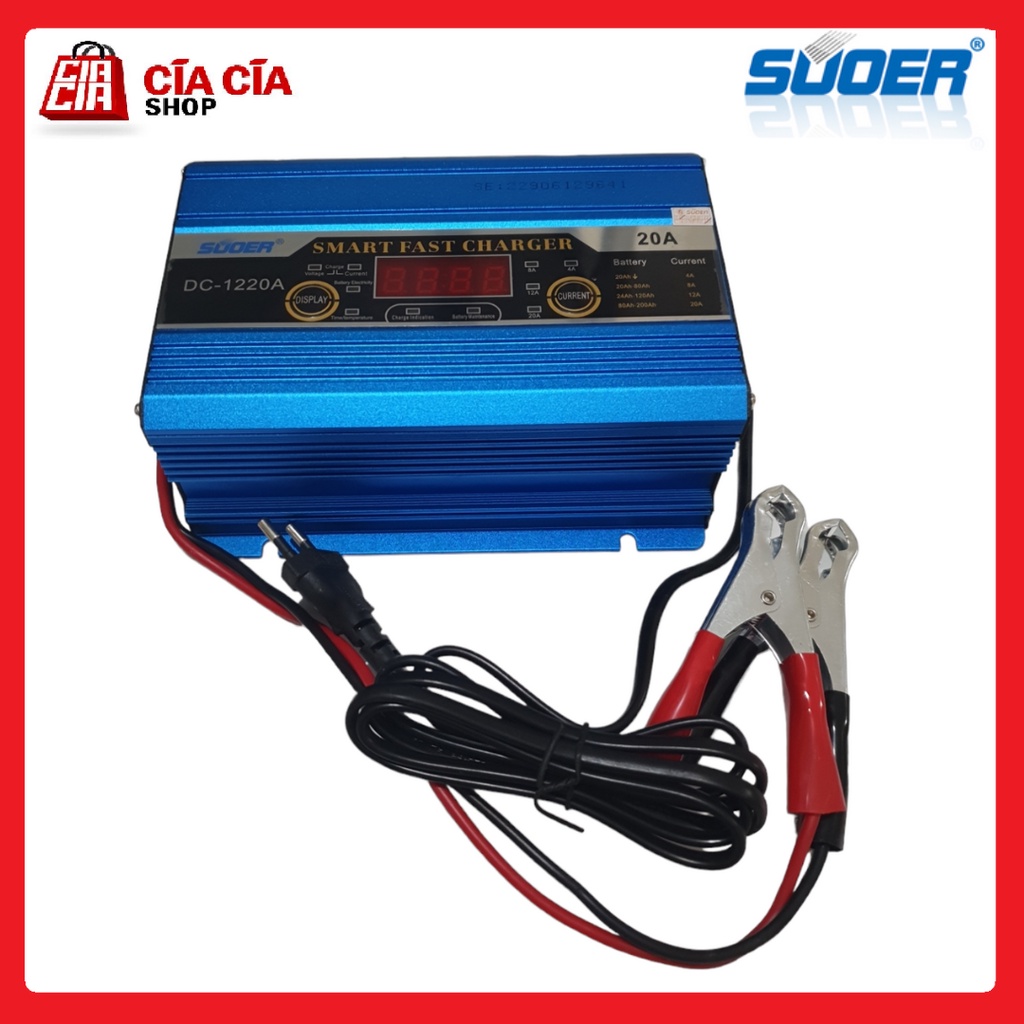 SUOER DC-1220A Smart Fast Charger Aki 12V 20A Casan Accu Aki Digital Charger Aki Digital Fast Charging