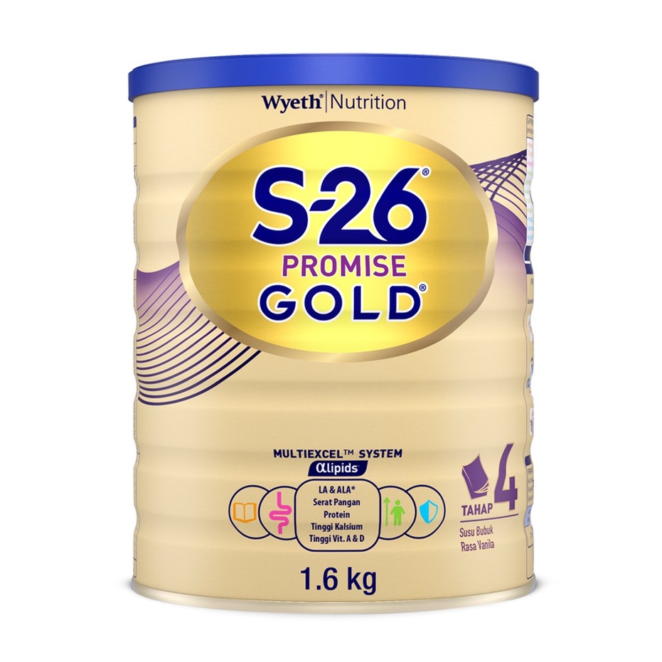 S-26 Promise GOLD Tahap 4 Vanila Susu Pertumbuhan Anak Usia 3-12 Tahun, Kaleng 1600 Gram