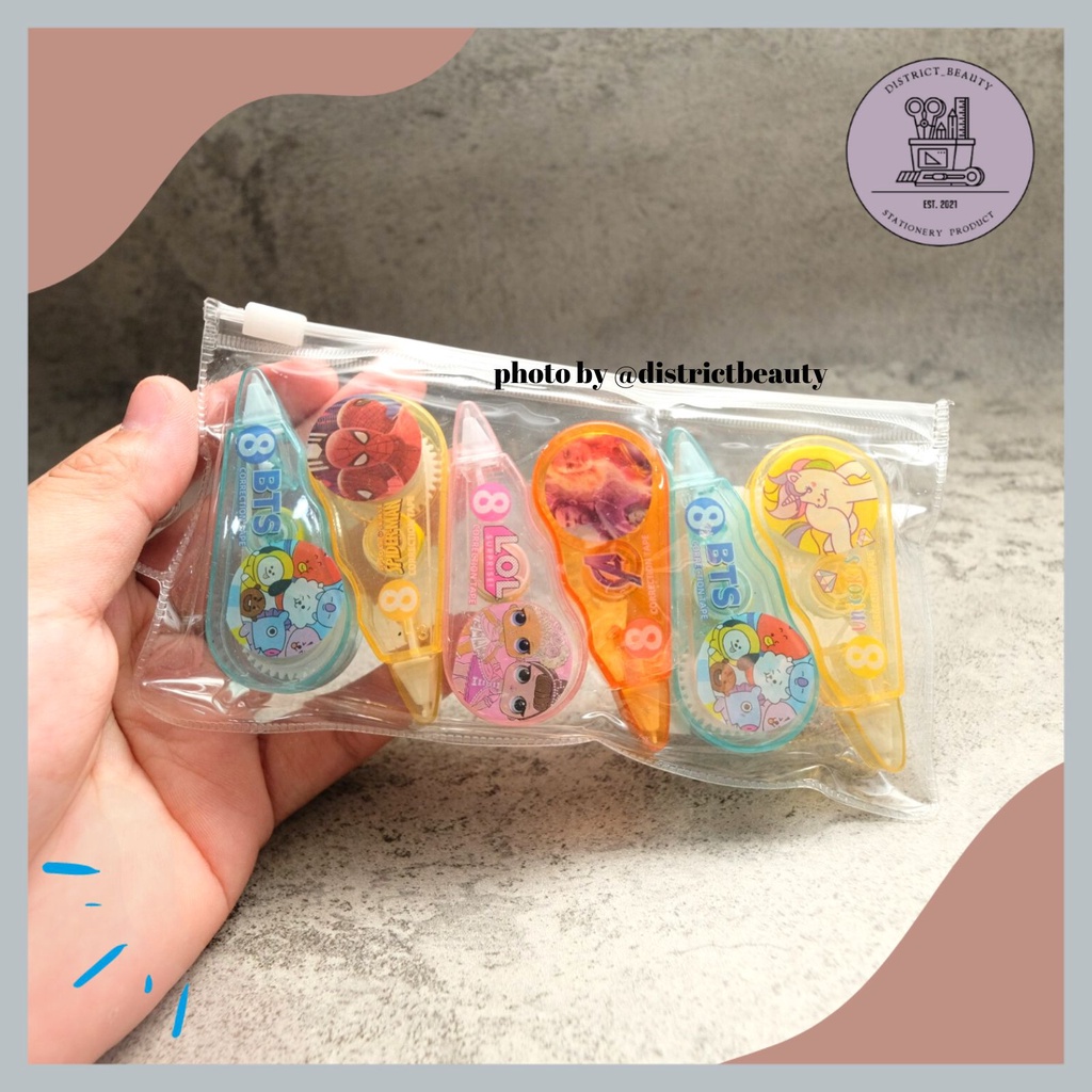 

CORRECTION TAPE SET ISI 6 PCS FREE POUCH TIP- EX GAMBAR KARTUN TIP X MOTIF LUCU FREE POUCH BENING BISA COD
