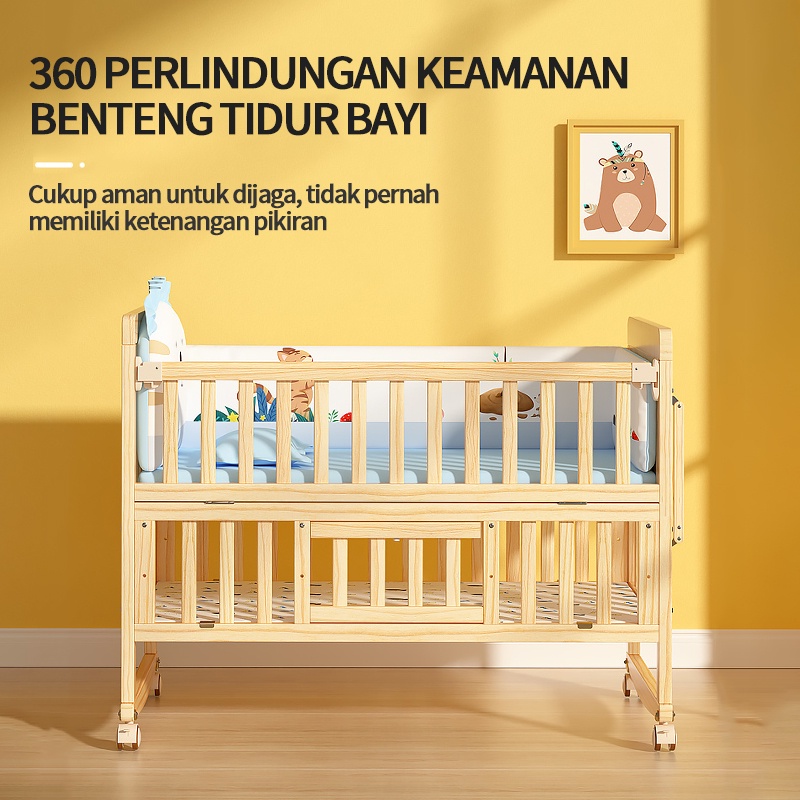 Tempat Tidur Kayu Bayi Multifungsi / Box bayi/Meja / Tempat Tidur Bermain / tempat tidur ayunan / Kotak bayi