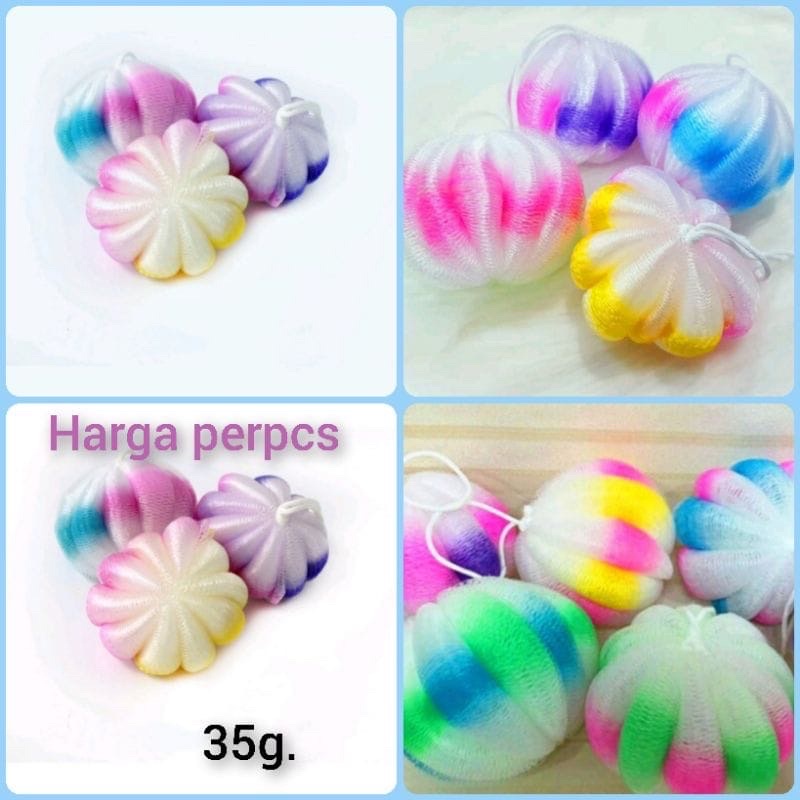 Spon Mandi LABU Spons Shower Puff sikat Badan Bulat Bawang Scrub Body Blewah Bath sponge Mekar Pelangi Jaring Rainbow