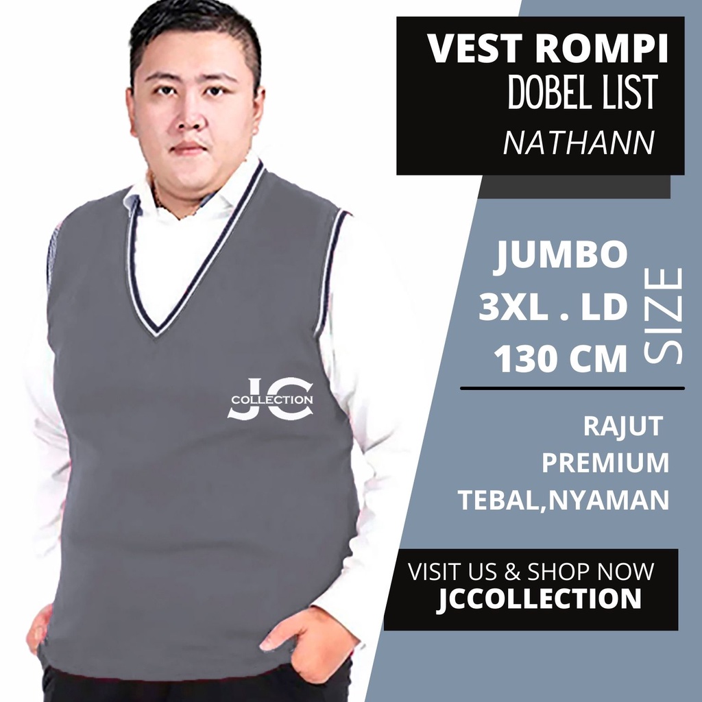 Vest Rompi Pria Rajut Jumbo 3XL Big Size / Rompi Jumbo 3XL List Nathann - JCCollections