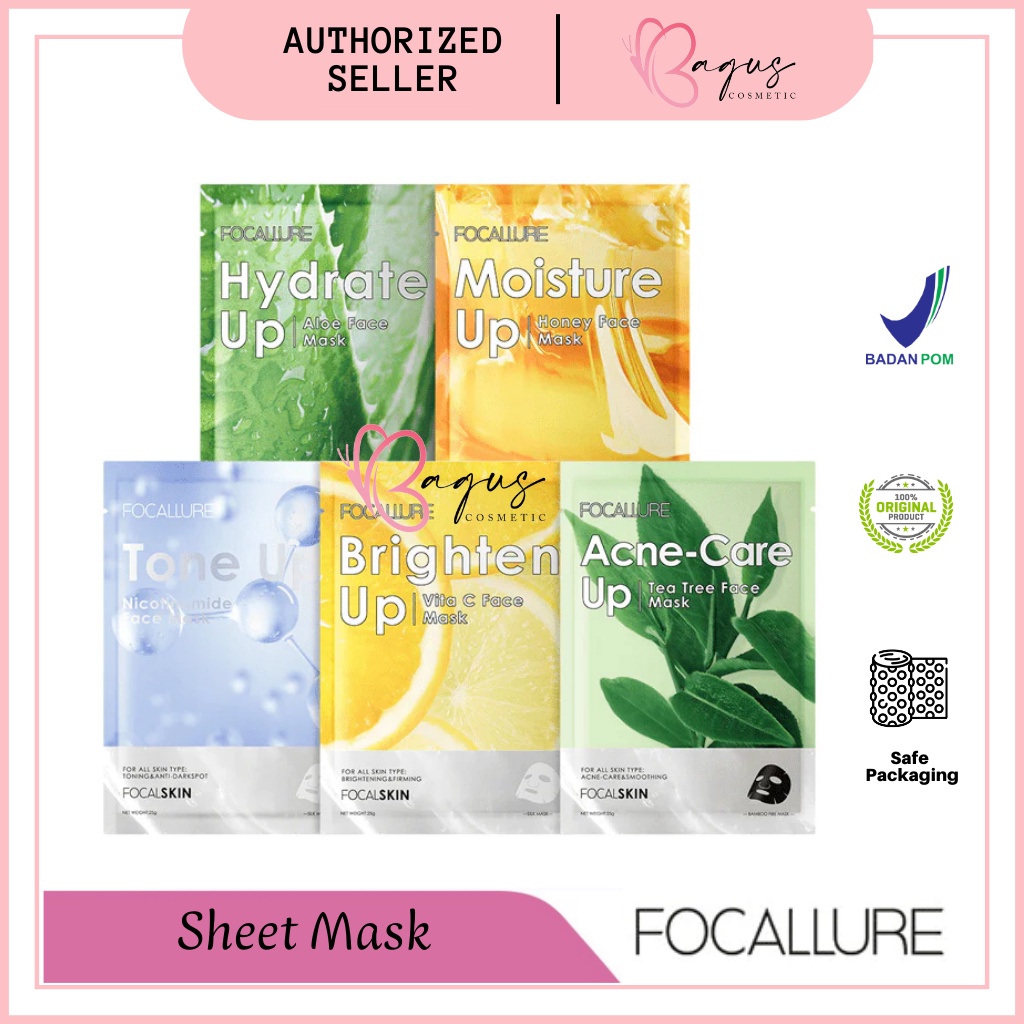 ⭐BAGUS⭐ FOCALLURE FASC03 Sheet Mask | Face Mask | Masker Wajah | Brighten Up Vit C | Acne Tea Tree