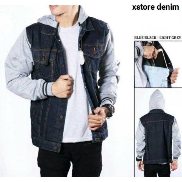 Jaket Jeans Denim Hoodie/Hoodie  Double Sleeting