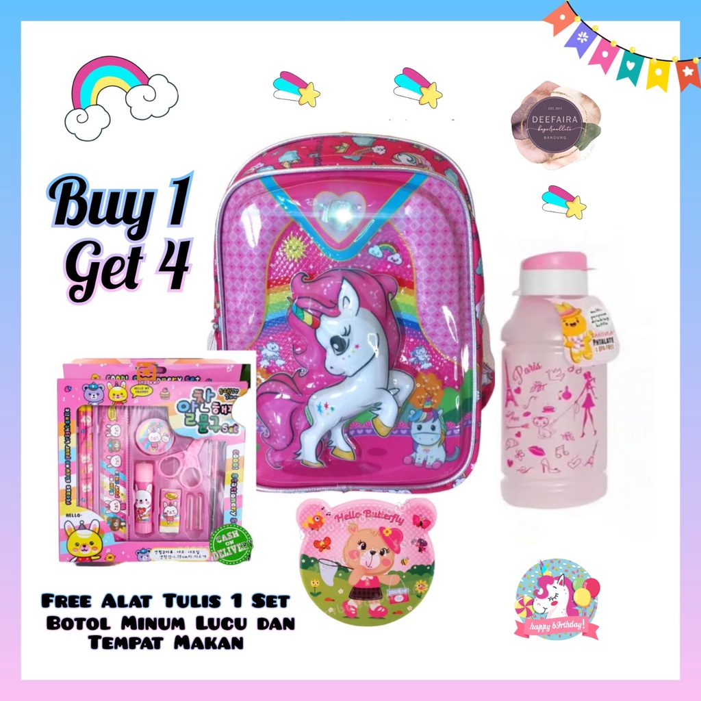 Tas Anak Perempuan Model Lucu Uniq0rn 3D Buy 1 Get 4 Tas Sekolah Untuk Anak Tk Paud Sd