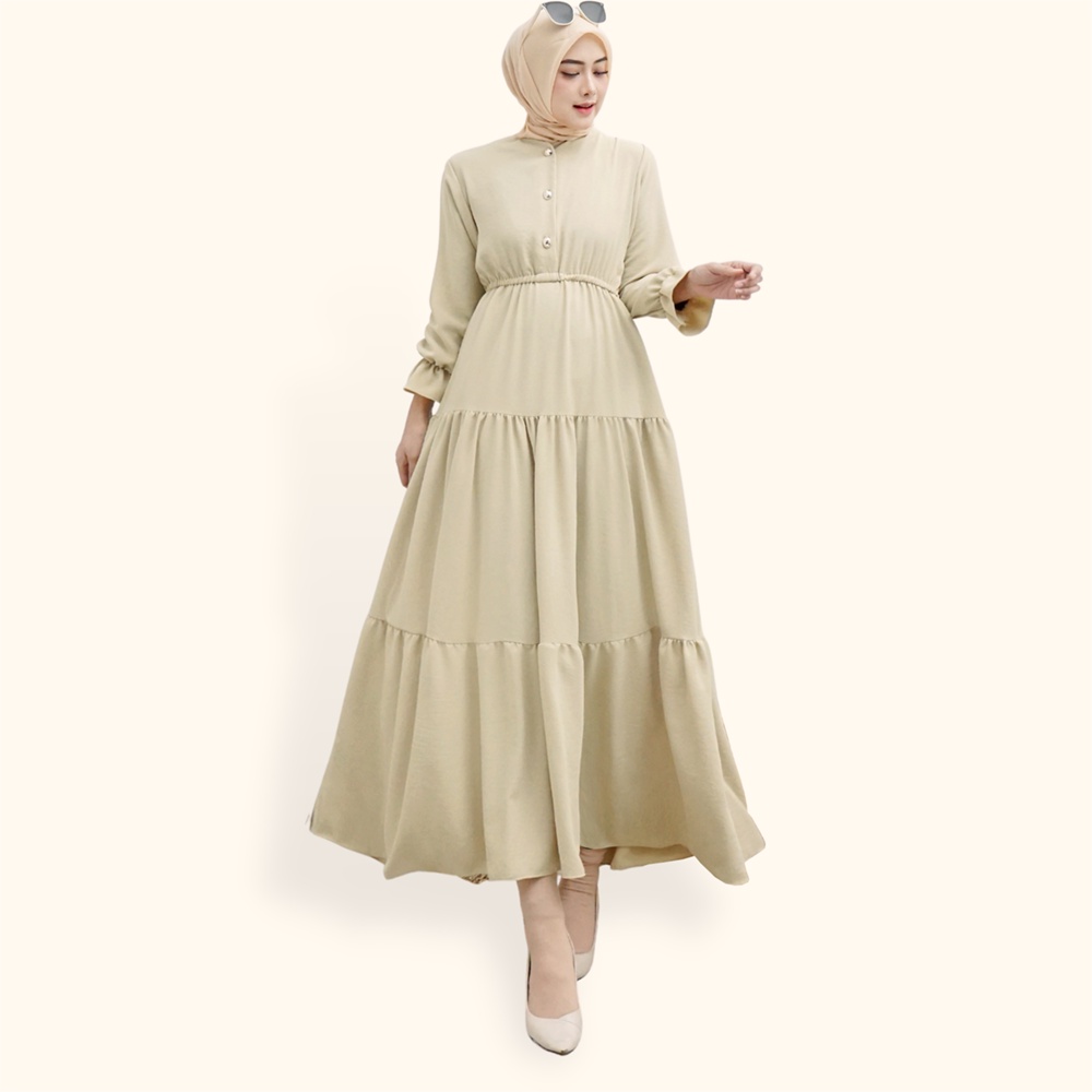 Long Dress gamis maxi lengan panjang wanita muslim variasi kancing emas - XSHOP Azka