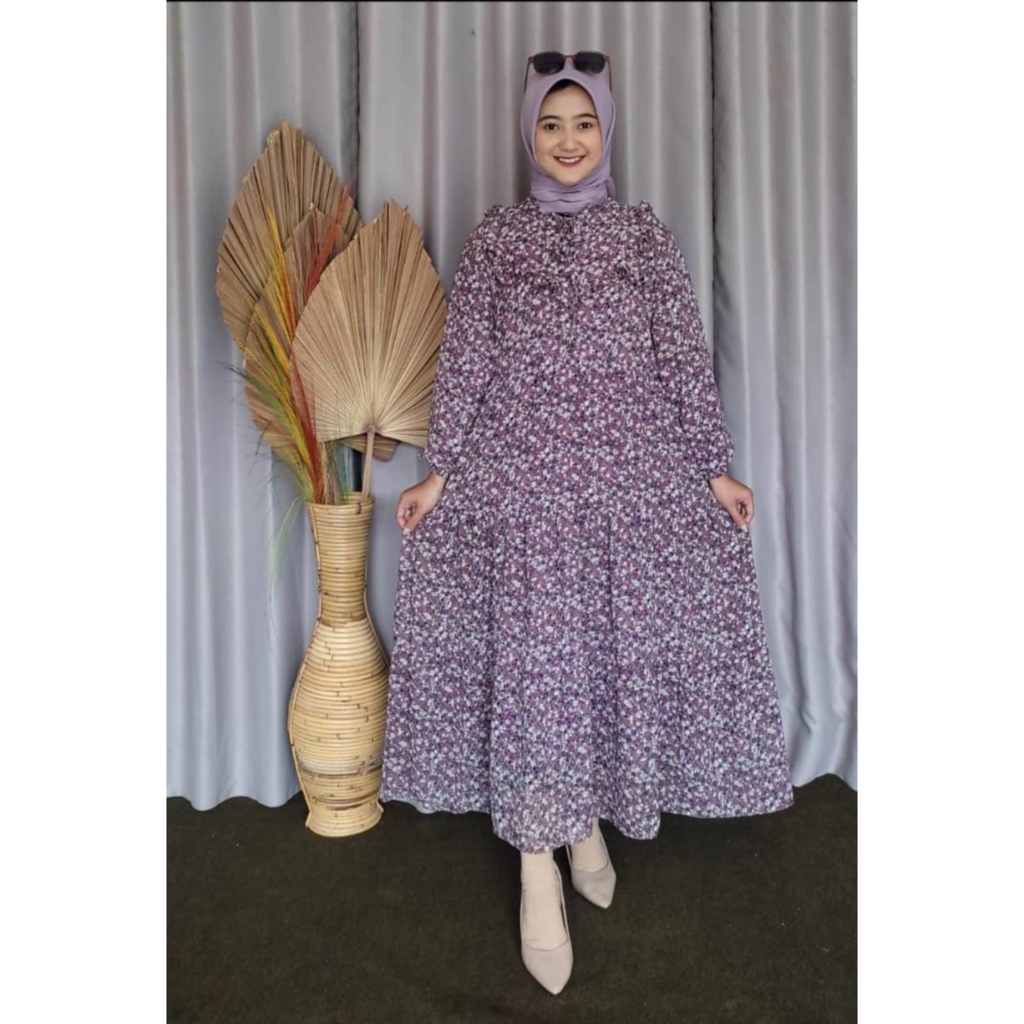 Midi Dress Ceruty Motif Bunga || Dress Ceruty Rempel Dada Motif Bunga || Ceruty Baby Doll Motif Bung