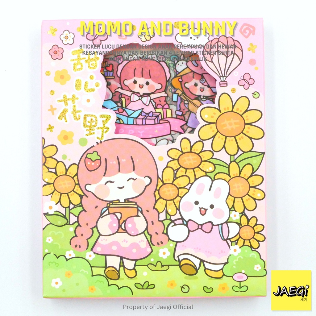 

JAEGi - Premium Waterproof Books Sticker Anak Large Karakter Momo And Bunny Edition 50 Lembar Per Box