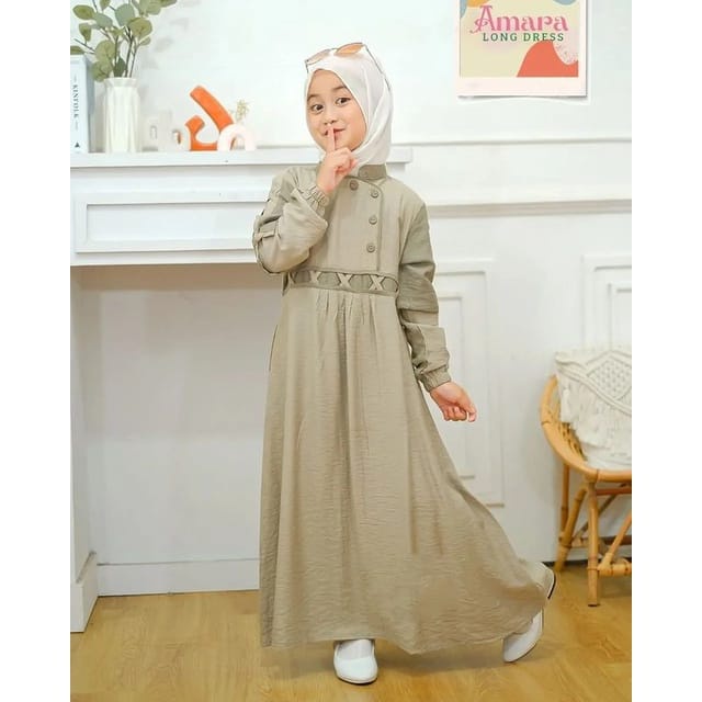 Dress Muslim Remaja Crinkle Airflow Premium/ Amara Maxy Kids/ Gamis Anak Perempuan 9-15 Tahun