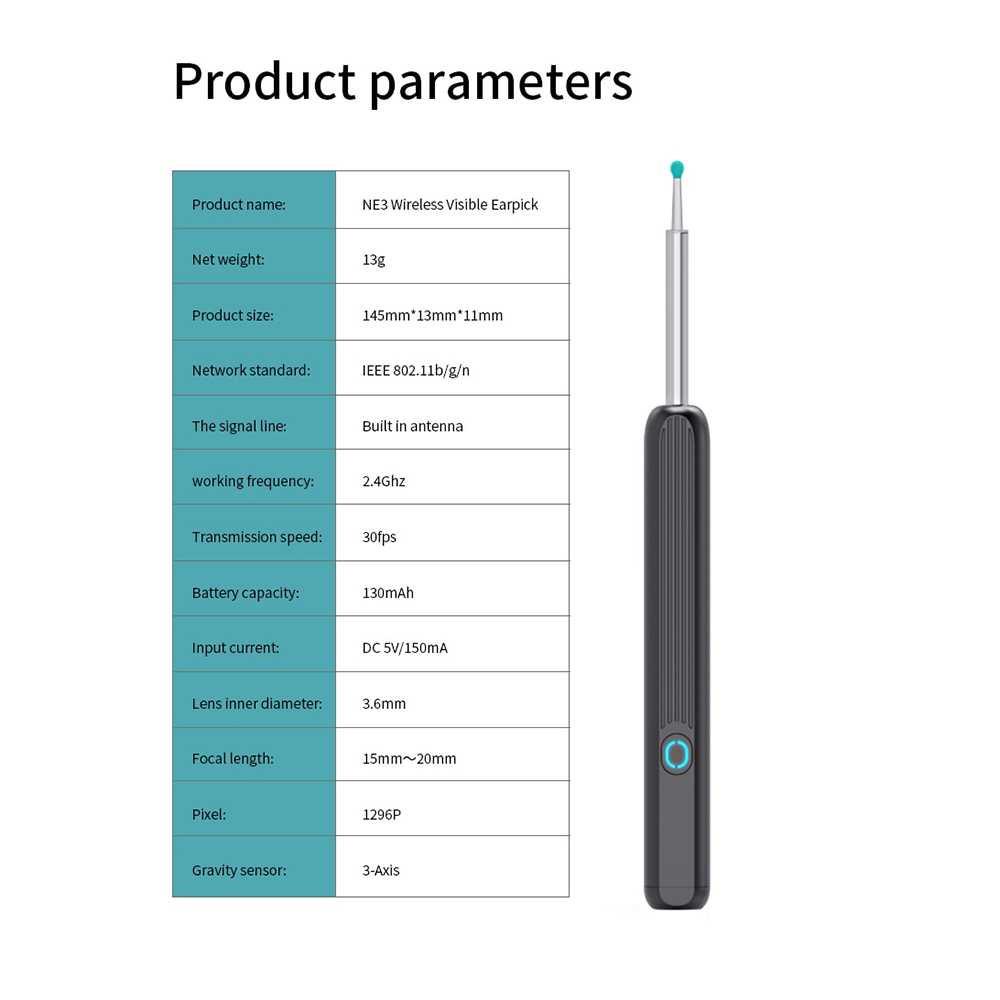 Kamera Endoskopi Pembersih Telinga Otoskop Endoscope Wireless - NE3 - Black