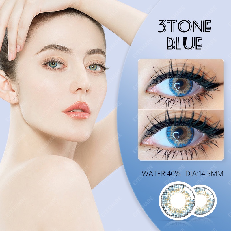 【COD】Softlens 3TONE BLUE Lensa Kontak Warna Campuran Eropa Dan Amerika DIA 14.5mm Normal softlense Mata Kore