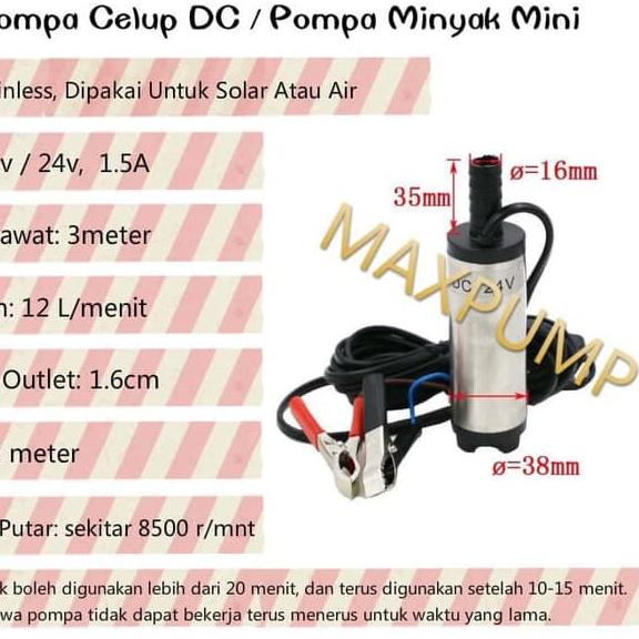 ♂ MAXPUMP DC24V 38MM pompa air celup 24Volt DC mini submersible pompa minyak solar air celup Pompa A