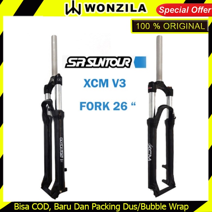 SR Suntour XCM V3 Fork Sepeda MTB 26 inch Coil Spring QR Lurus Hitam
