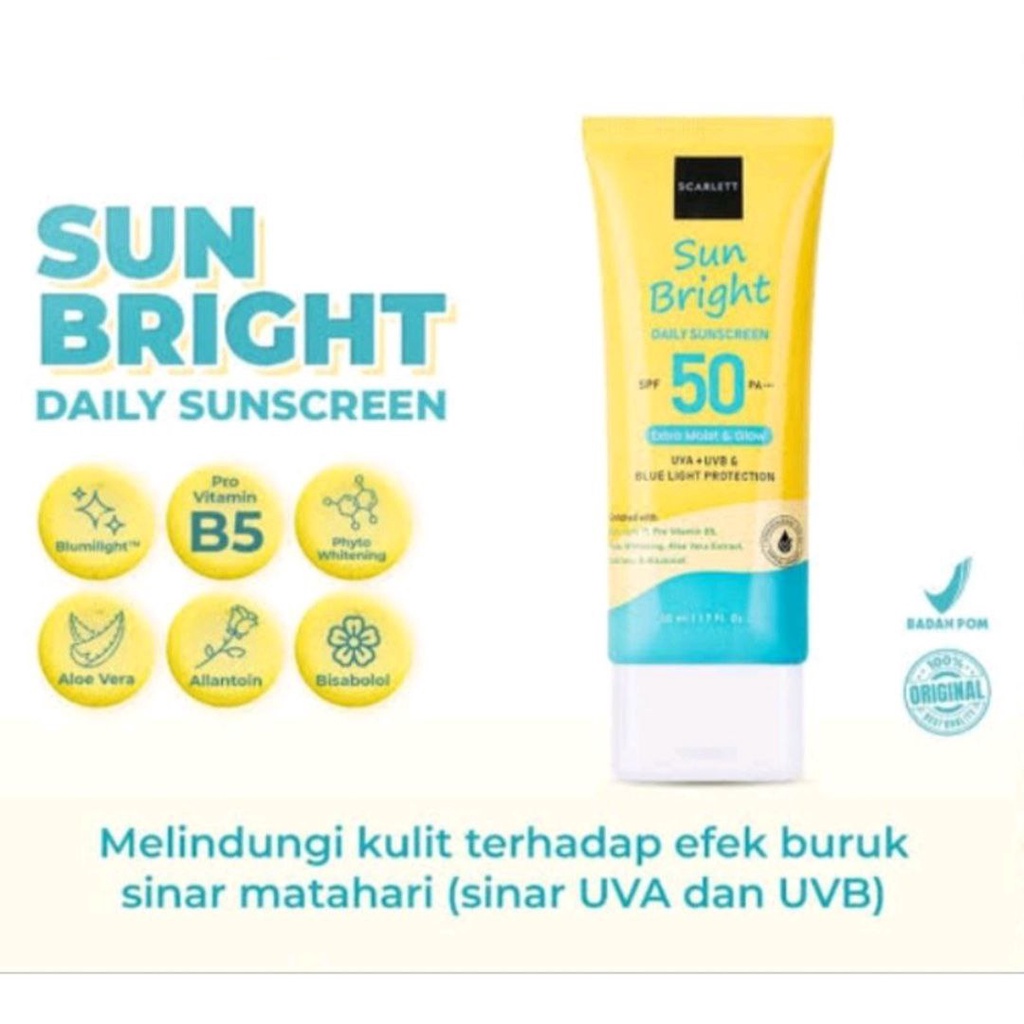 SCARLET WHITENING SUNSCREEN SUN BRIGHT DAILY SPF50 SUNBLOCK WAJAH 50ML