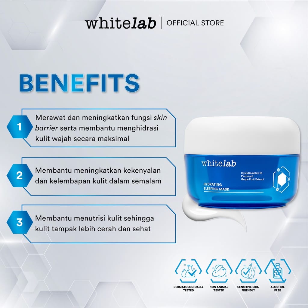 Whitelab Hydrating Sleeping Mask - Pelembap Malam Untuk Kulit Lembap, Kenyal, Terhidrasi Maksimal