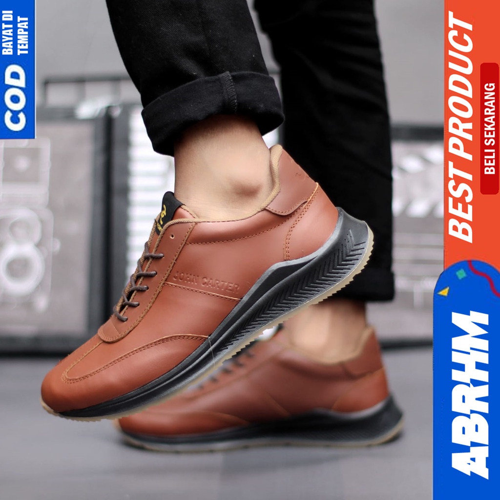 Sepatu Sneakers Casual Pria Kulit Asli Hitam Kerja Abrhm Spart