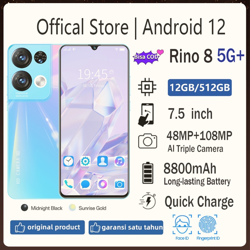 [Produk Baru HP] hp murah RINO8 PRO+ 5G Handphone Asli 7.5Inci  12GB RAM+512GB ROM HD Kamera Dual SIM Dual 5G Smartphone Bisa COD