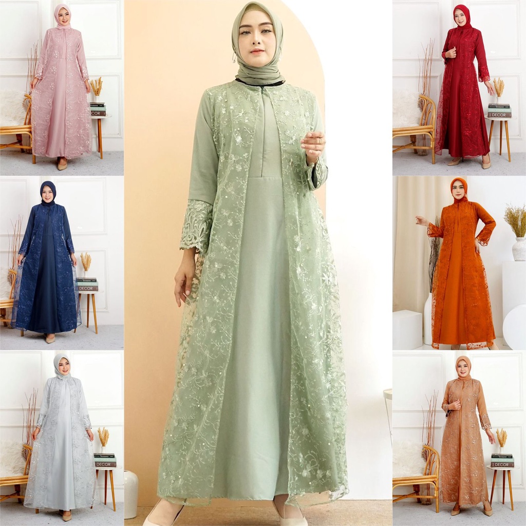 (Dijamin RealPict) Gamis Hena Busui TilLe Bordir Mutiara !! SIZE S M L XL XXL XXXL JUMBO BIGSIZE !! Maxi Dress Lebaran Brukat Tulle Baju Muslim