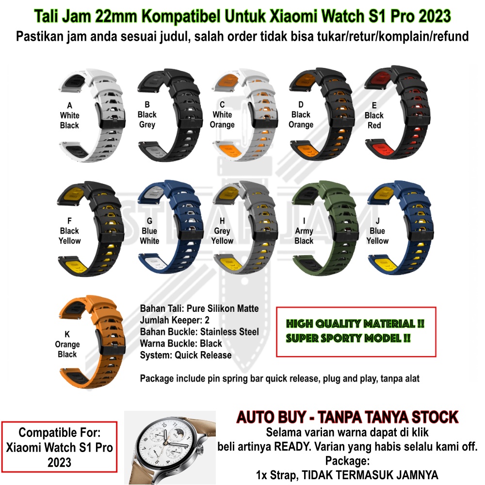 GTO 22mm Strap Xiaomi Watch S1 Pro 2023 - Tali Jam Pure Rubber Silikon Matte Keren