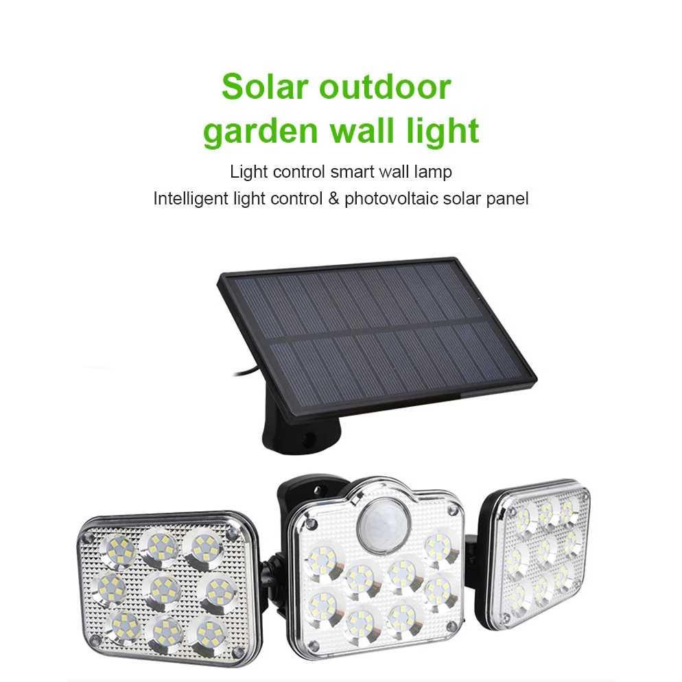 Lampu Dinding Solar Double Sensor Three Head 122 LED Cool White - JD-2757A - Black