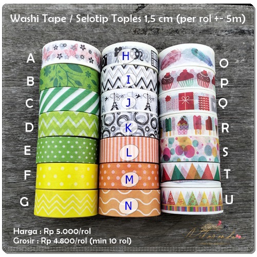 

SLT-10 : Washi Tape / Selotip Toples 1,5 cm (per rol +- 5m)