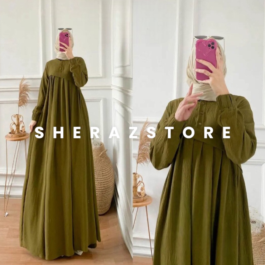 CLARA MAXI S M L XL XXL XXXL 5L Gamis Dress Sage Green Wanita Jumbo Ld 120 130 140 Crinkle Airflow Terbaru 2023