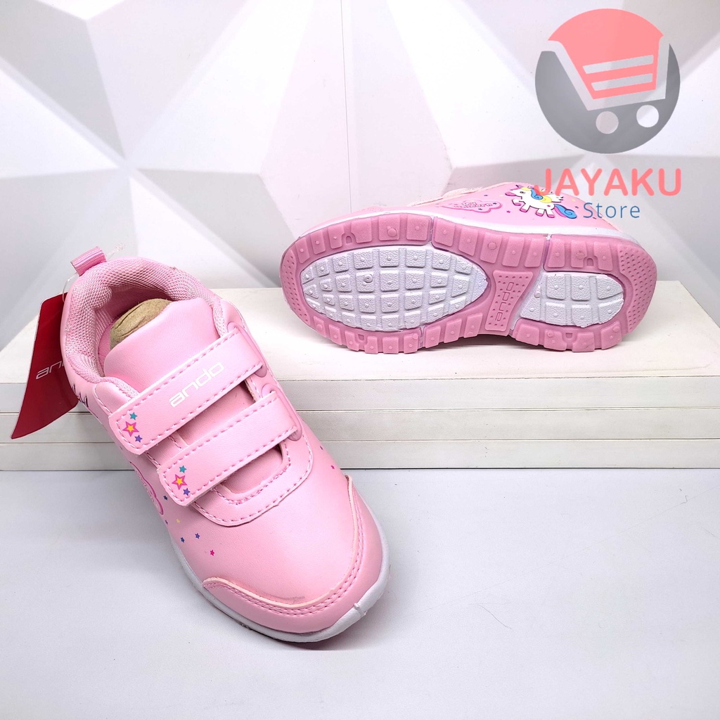 Sepatu Sneakers Anak TK 29-32 Ando Minicorn Model Terbaru Fashion Shoes Sport dengan Perekat Cocok untuk Anak Perempuan Elina Lily Fly