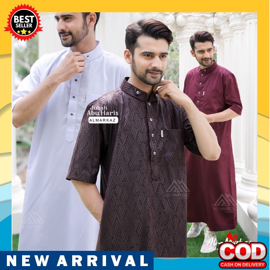 Baju Muslim Pria | Koko Pria Dewasa | Baju Koko Pria Lengan Pendek Bordir | Baju Koko Hadroh Motif A