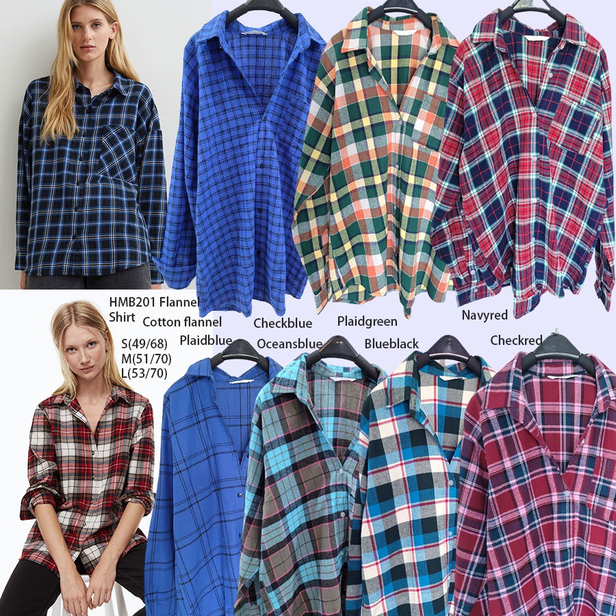 lovemecorner H&M HM BF FLANNEL SHIRT KEMEJA FLANNEL WANITA MODEL BOYFRIEND OVERSIZED KEMEJA BIGSIZE 