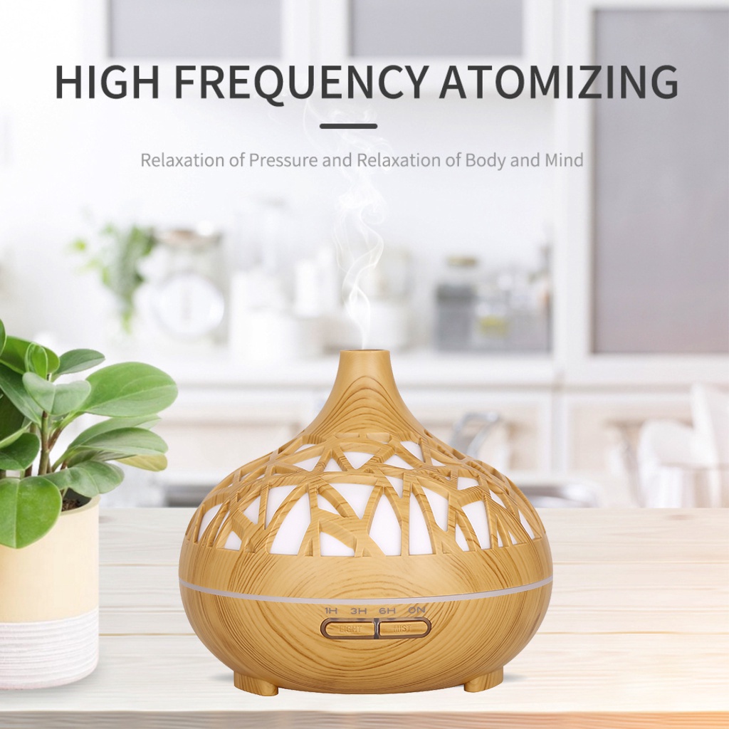 Humidifier Diffuser  Aromaterapi 500ML LED 7 Color Koleksi  Wood Grain Pelembab Udara Essential Oil Aromatherapy