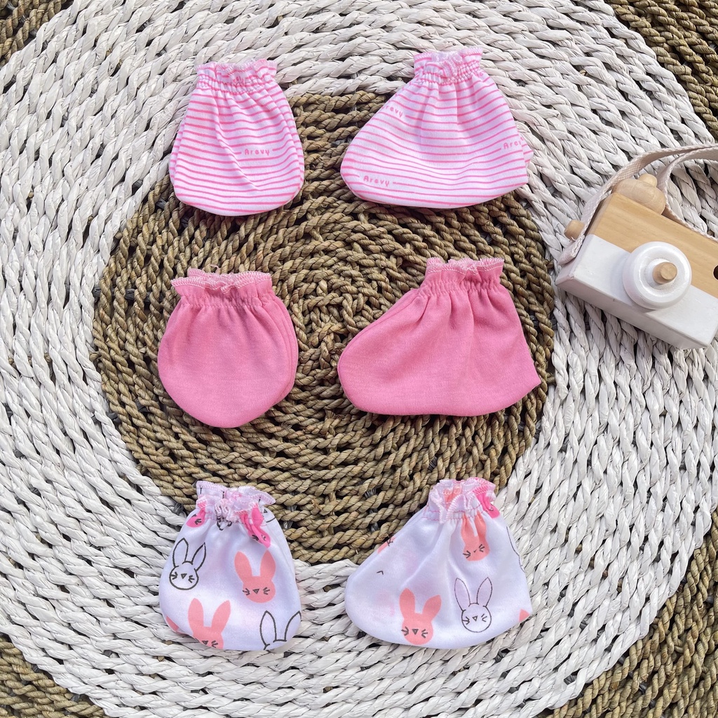 Arevy Babywear - 3 Pcs Sarung Tangan Bayi Kaos Kaki Baby Newborn STK Seri Pink Sartaki Bayi Perlengkapan Baby Newborn