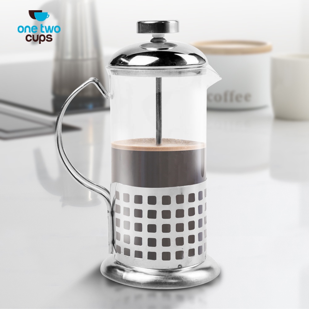 French Press Coffee Maker Pot Grid Pattern 350ml - KG72I - 7RHZ6LSV Silver